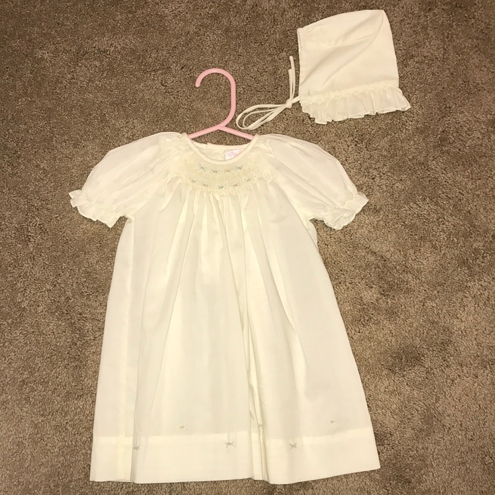 Smocked dress and bonnet